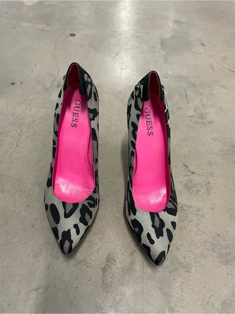 Guess Black & Gray Camouflage High Heel Pump with Pink Accent